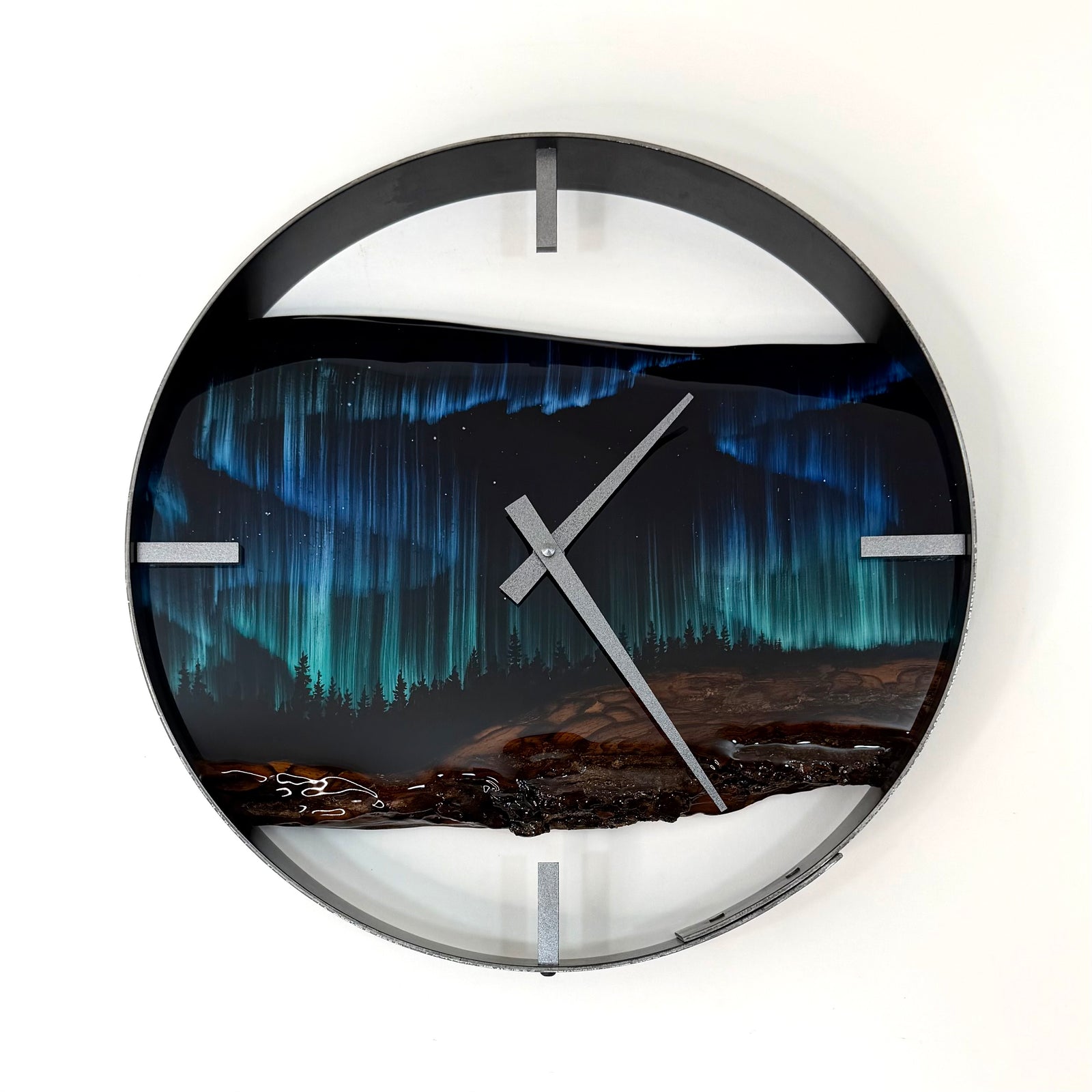 14” Northern Lights Live Edge Black Walnut Wood Wall Clock