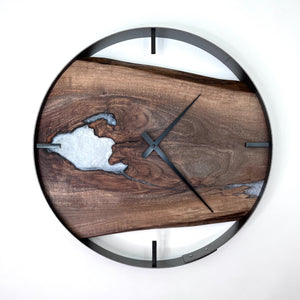 *RESERVED // 21” Black Walnut Live Edge Wood Clock ft. White Epoxy Inlay