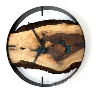 *NEW // 18” Black Walnut Live Edge Wood Wall Clock ft. Turquoise Epoxy Inlay