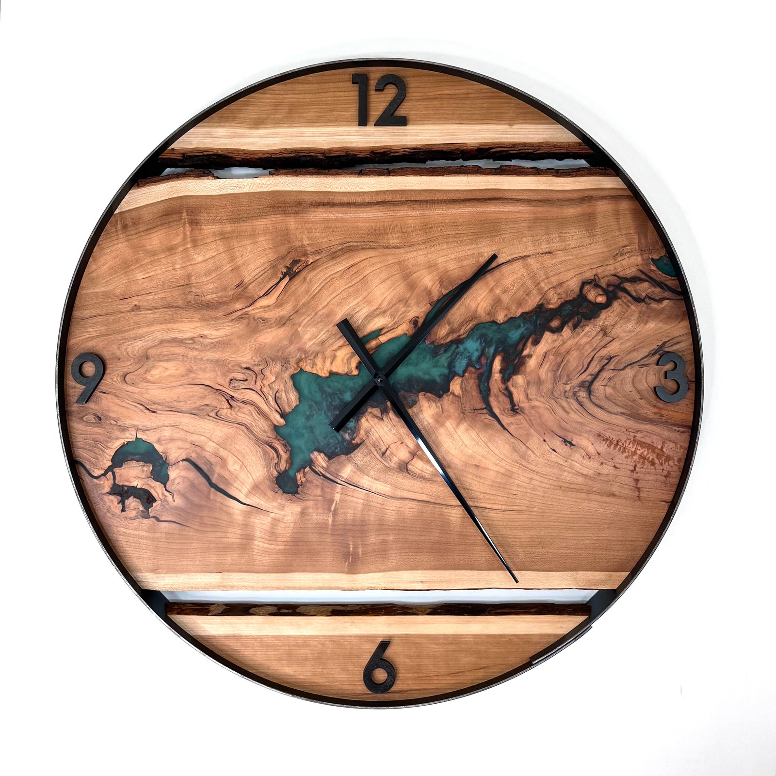 *NEW // 25” Cherry Live Edge Wood Clock ft. Metallic Green Epoxy Inlay
