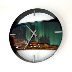 14” Northern Lights Live Edge Black Walnut Wood Wall Clock