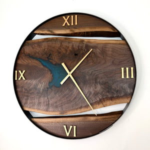 *NEW // 25” Black Walnut Live Edge Wood Clock ft. Metallic Teal Epoxy Inlay