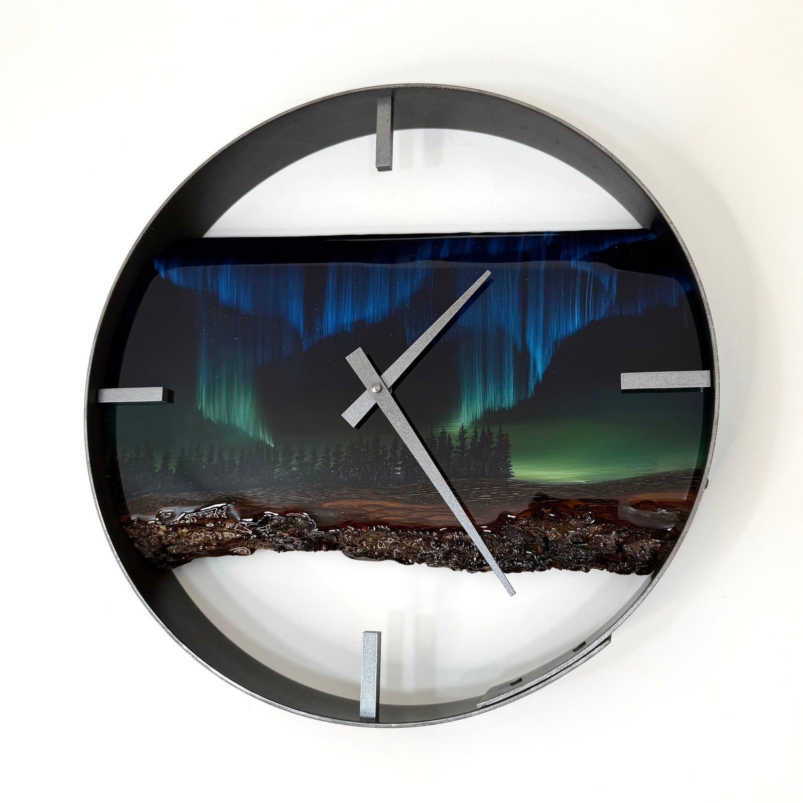 *NEW // 14” Northern Lights Live Edge Black Walnut Wood Wall Clock