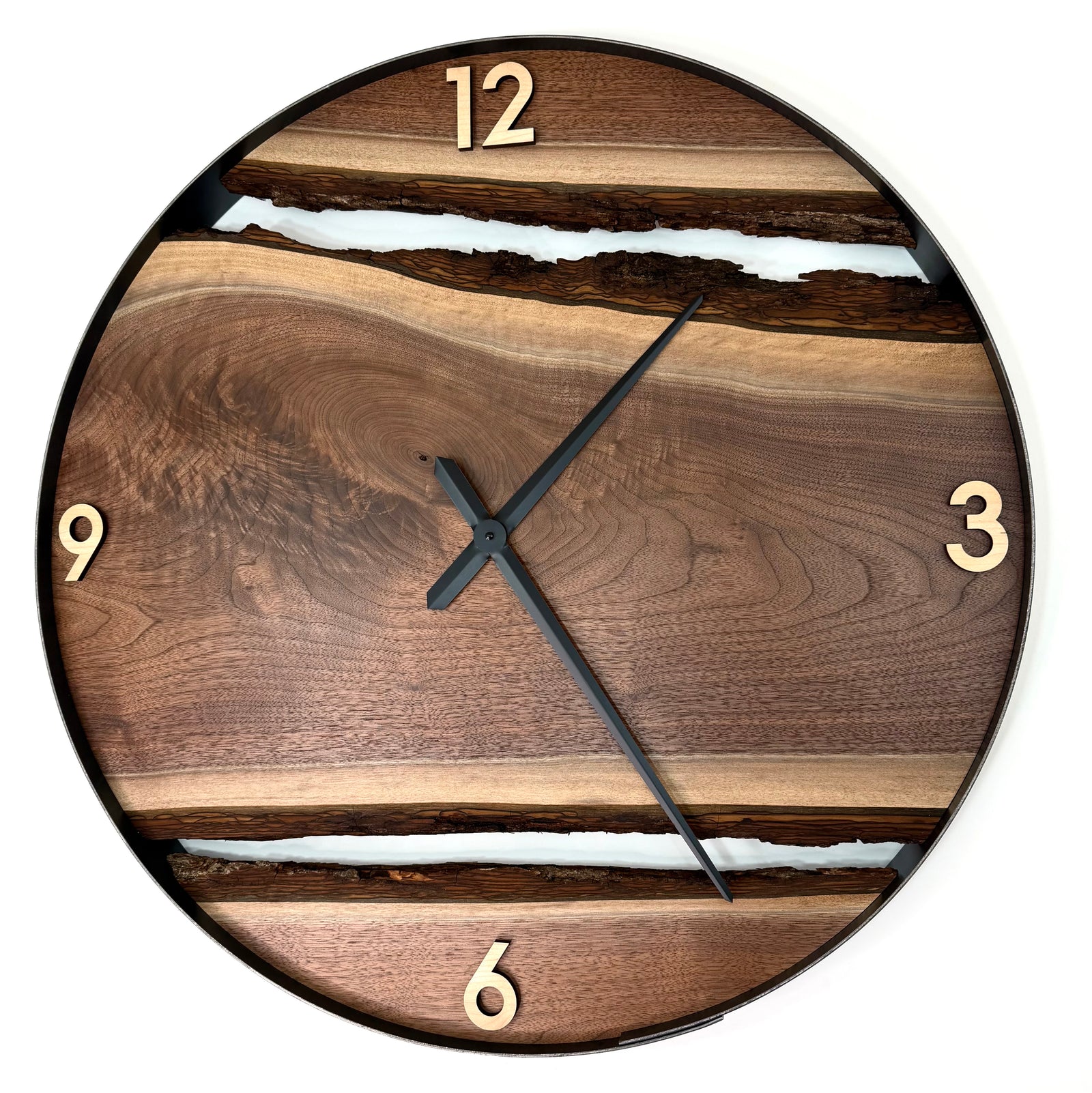 30” Black Walnut Live Edge Wood Wall Clock
