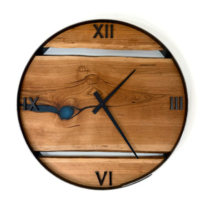 *NEW // 18” Black Cherry Live Edge Wood Clock ft. Teal Blue Epoxy Inlay