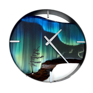 *NEW // 18” Northern Lights Live Edge Black Walnut Wood Wall Clock