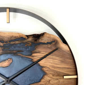 *NEW // 30” Black Walnut Live Edge Wood Clock ft. Navy Metallic Epoxy Inlay