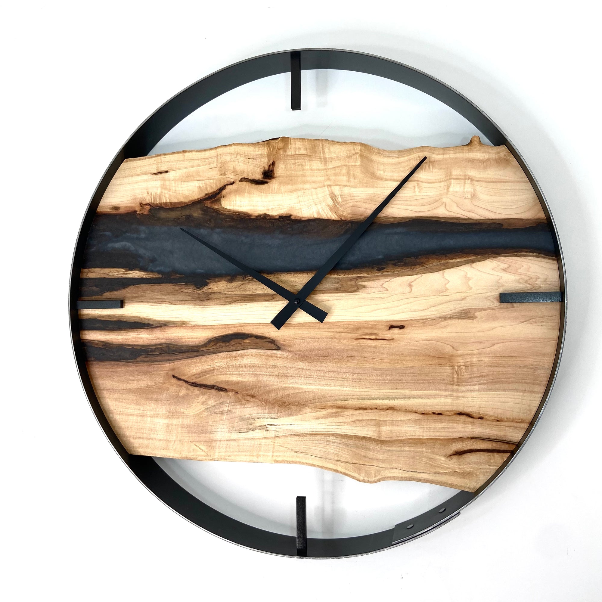 21” Maple Live Edge Wood Clock ft. Metallic Grey Epoxy Inlay