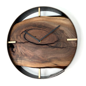 14” Black Walnut Live Edge Wood Wall Clock