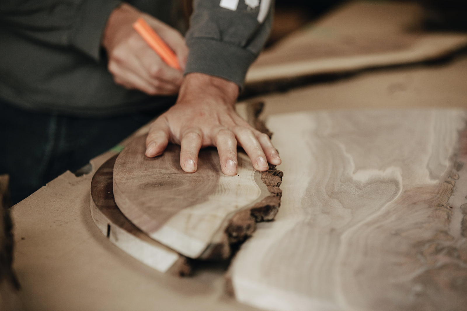 Customize your own live edge wood clock by choosing size, wood species, time markers, epoxy inlay, and engraving