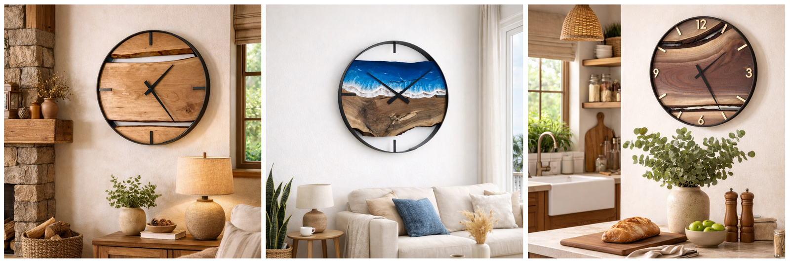 hand crafted wood wall clocks made in Canada by a family run business. Support local business