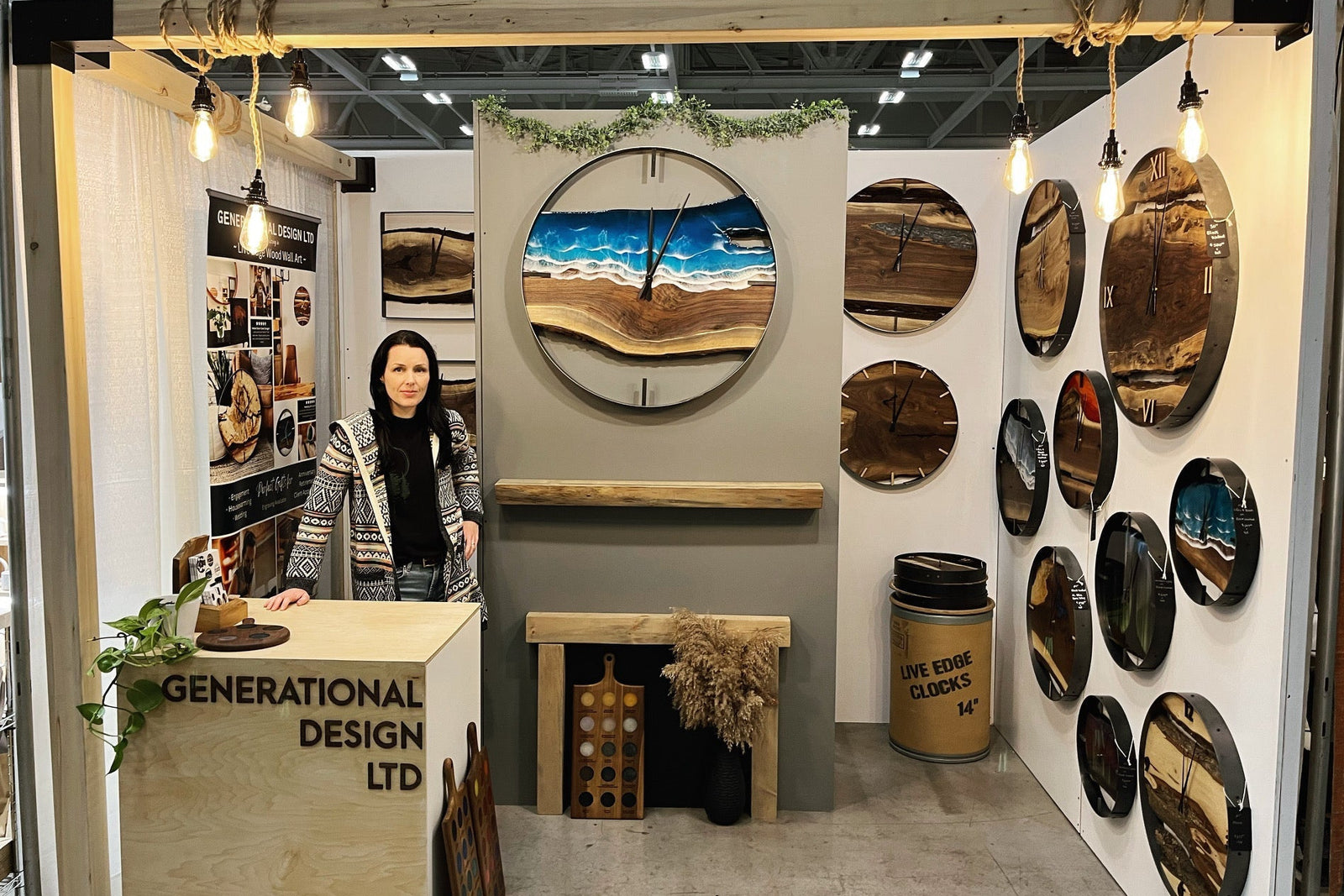 handmade artisan crafted wall clocks from live edge hardwoods. Resin art wall clocks.