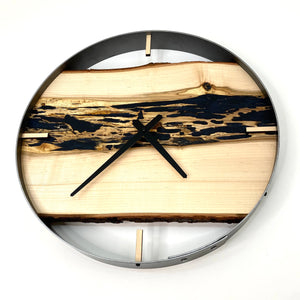 18” Maple Live Edge Wood Clock ft. Black Epoxy Inlay