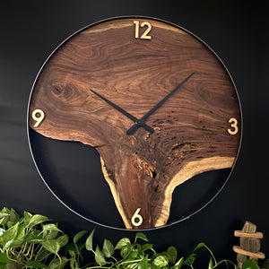 34” Black Walnut Live Edge Wood Wall Clock