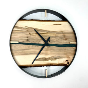 18” Ambrosia Maple Live Edge Wood Clock ft. Metallic Green Inlay