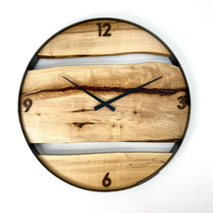 21” Maple Live Edge Wood Clock ft. Red Epoxy Inlay