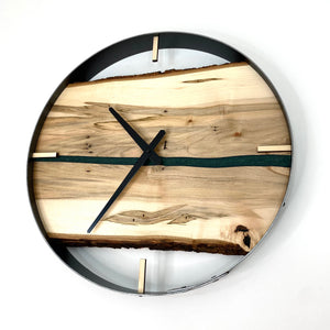 18” Ambrosia Maple Live Edge Wood Clock ft. Metallic Green Inlay