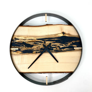 18” Maple Live Edge Wood Clock ft. Black Epoxy Inlay